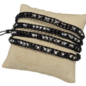 Victoria Emerson Black & Silver Tone Beaded Wrap Bracelet